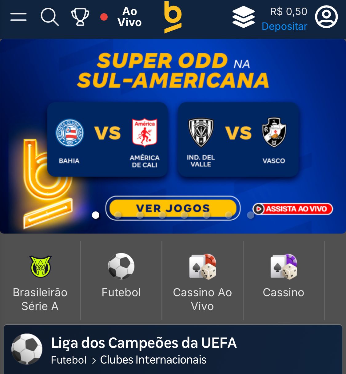 plataforma com depósito mínimo de 50 centavos betnacional