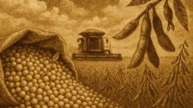 Arte feita com inteligência artificial sobre a substituição do café pela soja na agroindústria do Paraná após a geada negra