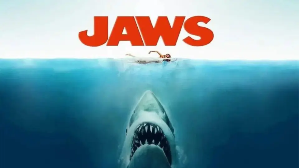 Poster do filme "Tubarão", dirigido por Steven Spielberg.