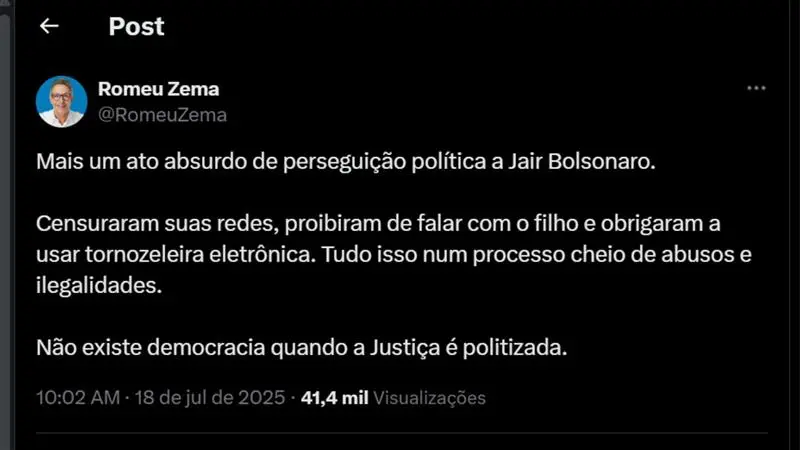 Zema foi o primeiro dos governadores a se manifestar após operação contra Bolsonaro.