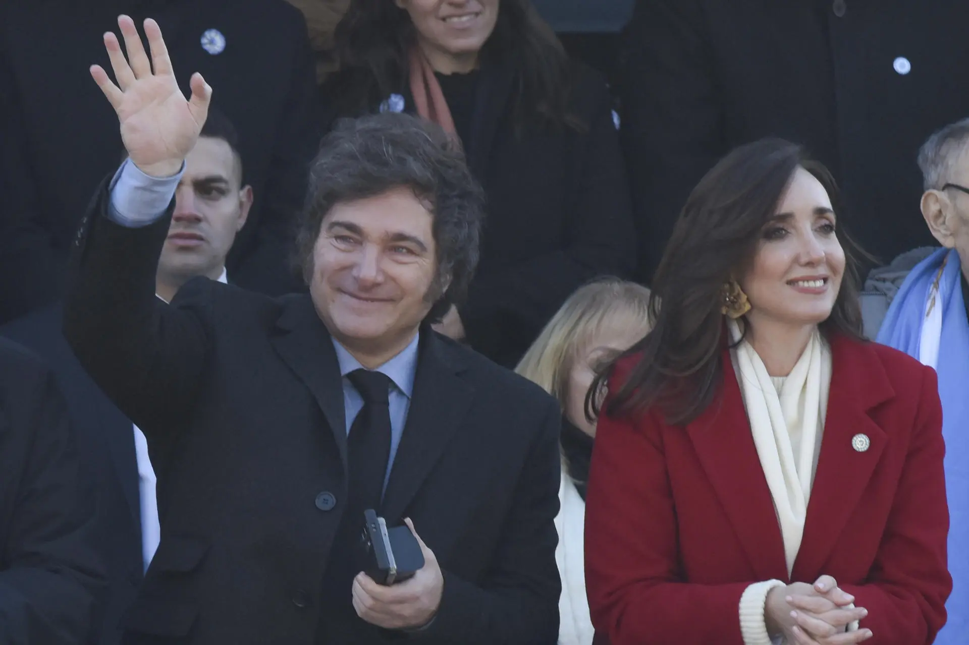 Javier Milei e Victoria Villarruel em julho de 2024, quando ainda apareciam juntos em compromissos