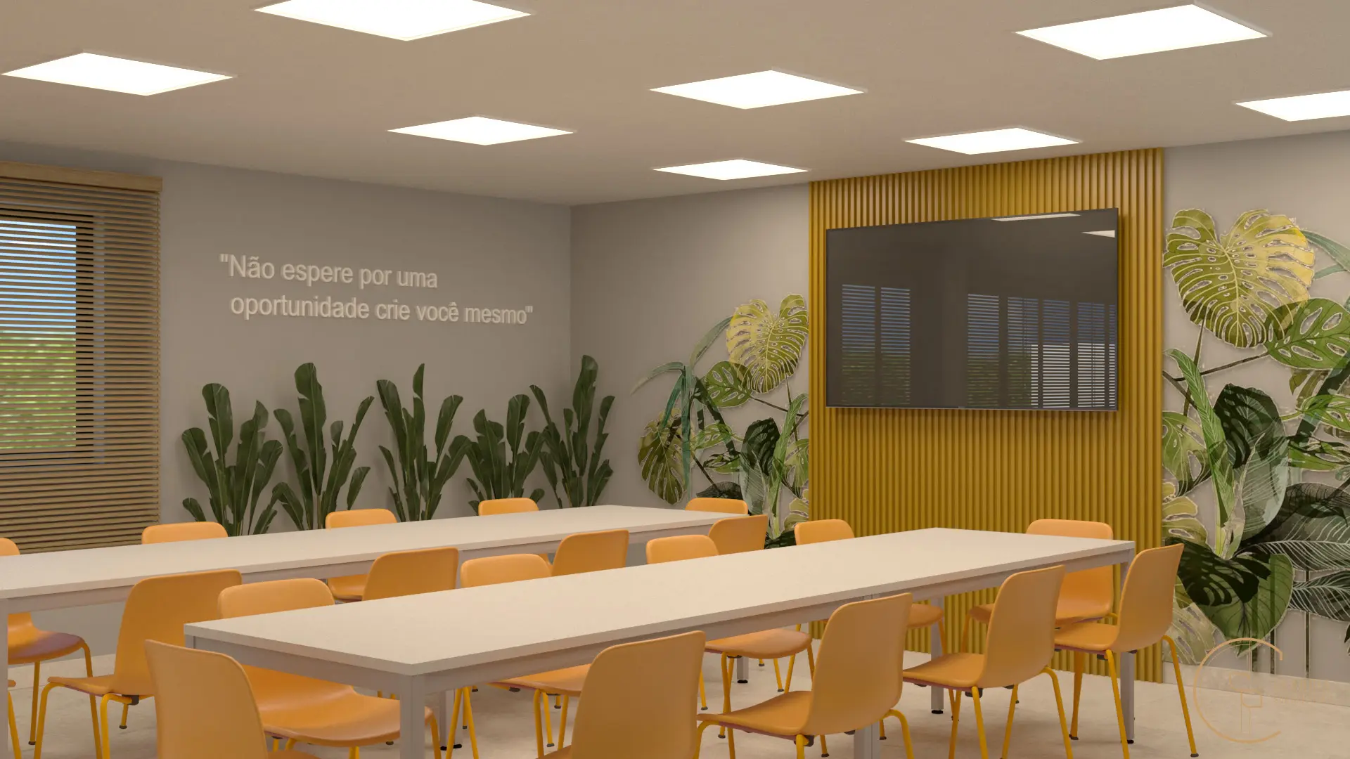 Plantas bem escolhidas tornam o espaço mais acolhedor e conectado à rotina da equipe.