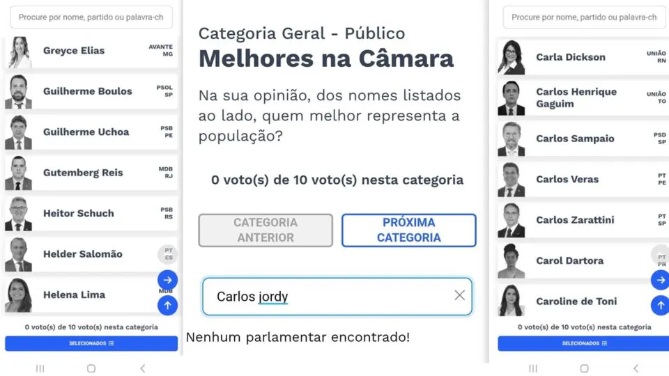 Gustavo Gayer e Carlos Jordy estão entre os nomes que não são encontrados na lista e nem na busca por nomes