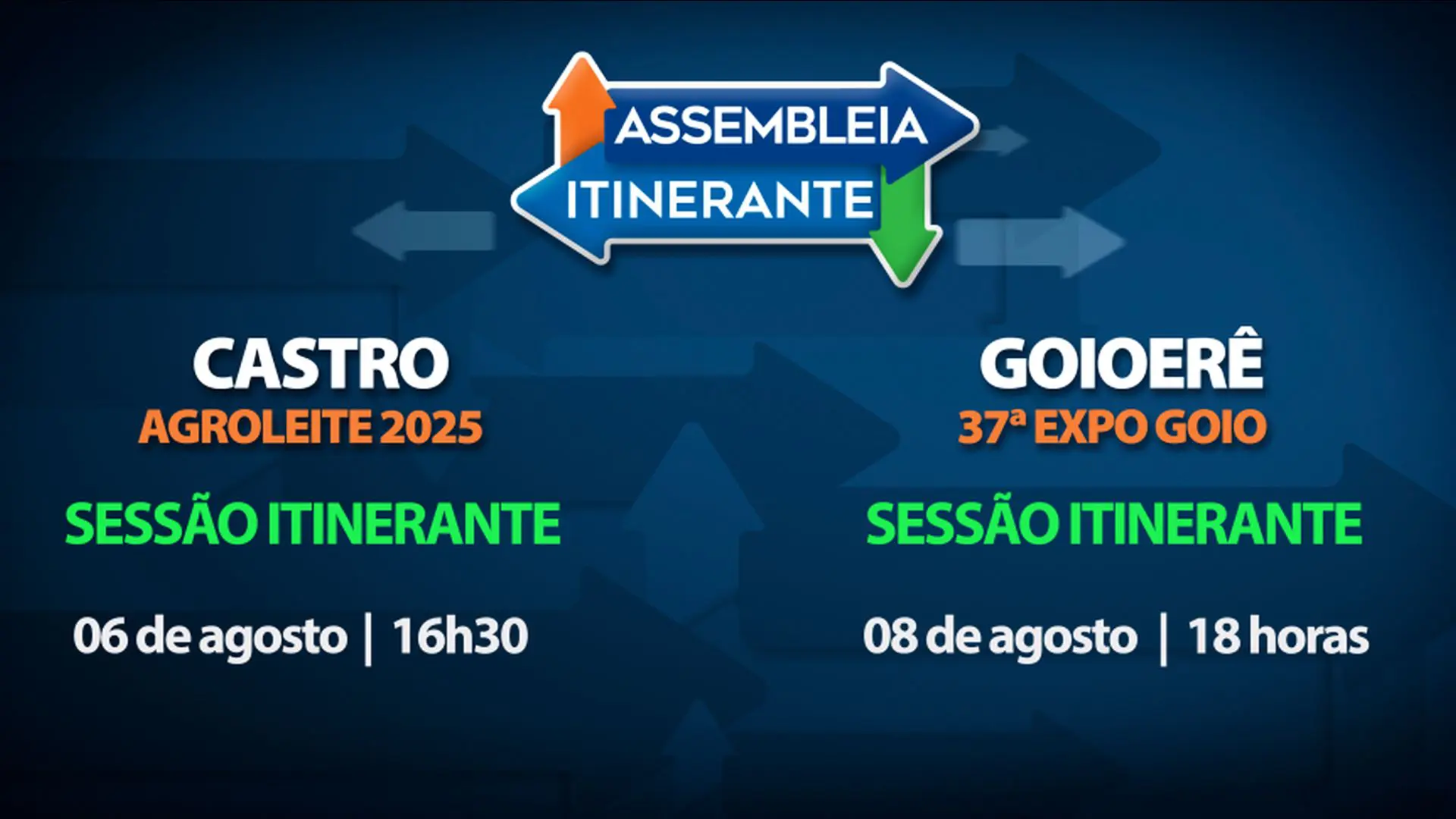 Assembleia Itinerante estará na Agroleite, em Castro, e na ExpoGoio, em Goierê.