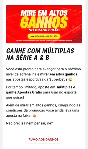 Captura de tela da oferta Ganhe com Múltiplas, ativa com o código bônus Superbet