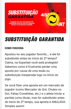 Captura de tela da Substituição Garantida ativada com o código Superbet