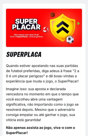 Captura de tela da SuperPlacar, oferta ativa com o código de indicação Superbet