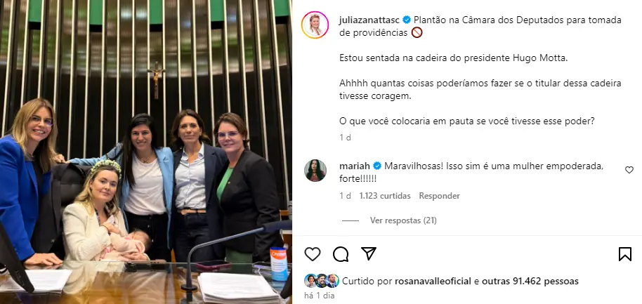 Deputada do PL Júlia Zanatta com filha bebê na Câmara