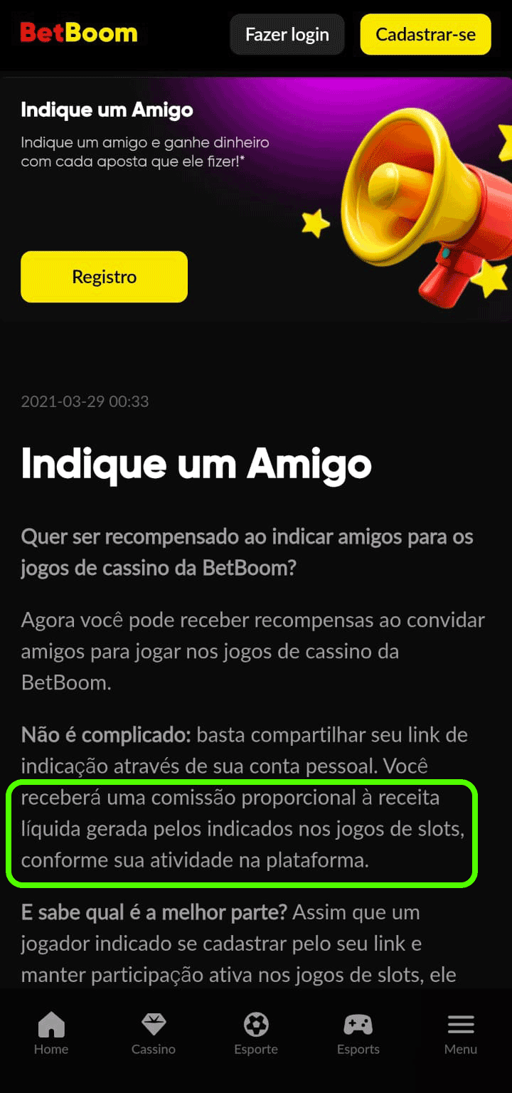 Página da promoção "Indique um amigo" da BetBoom