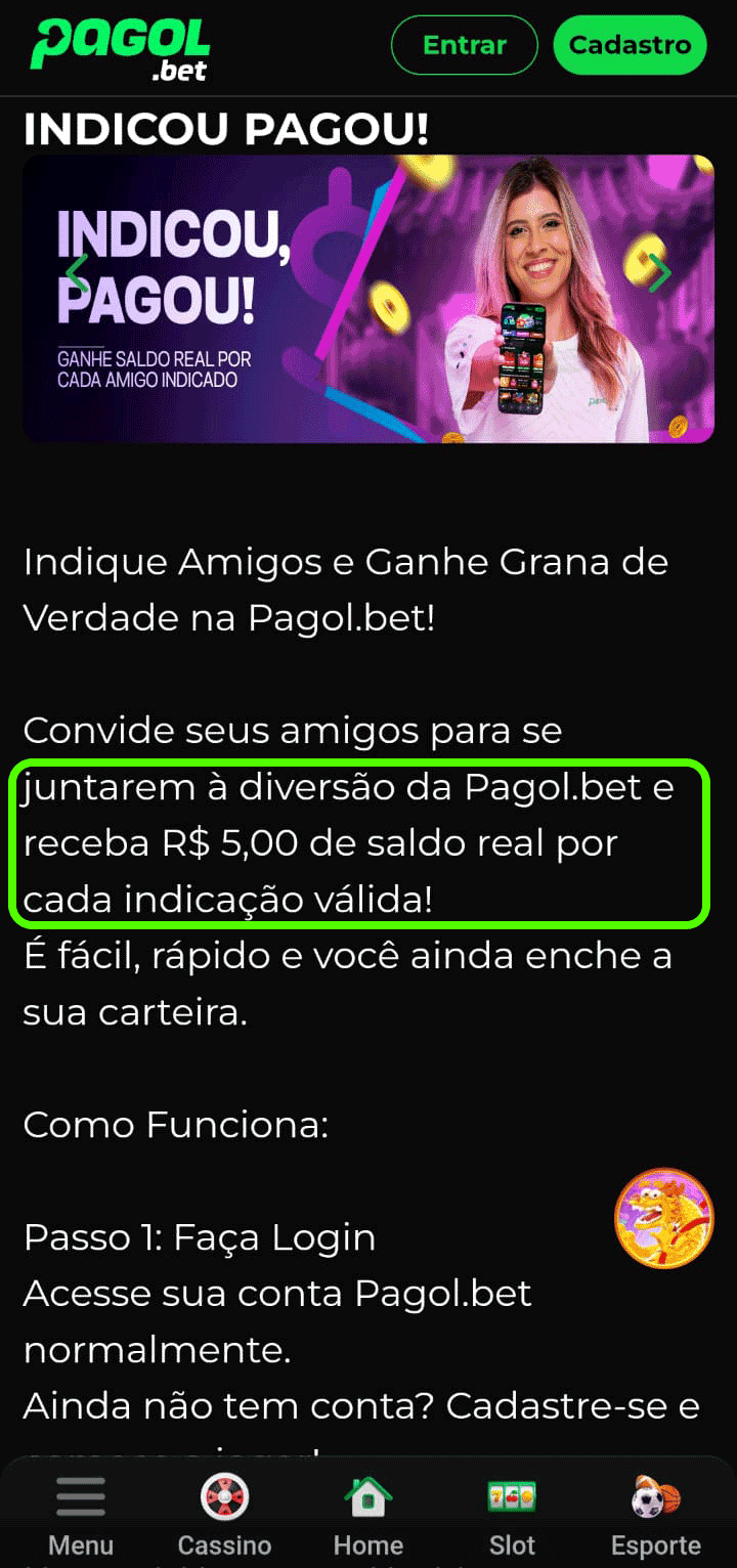 Página da promoção "Indicou, pagou" da Pagol.bet