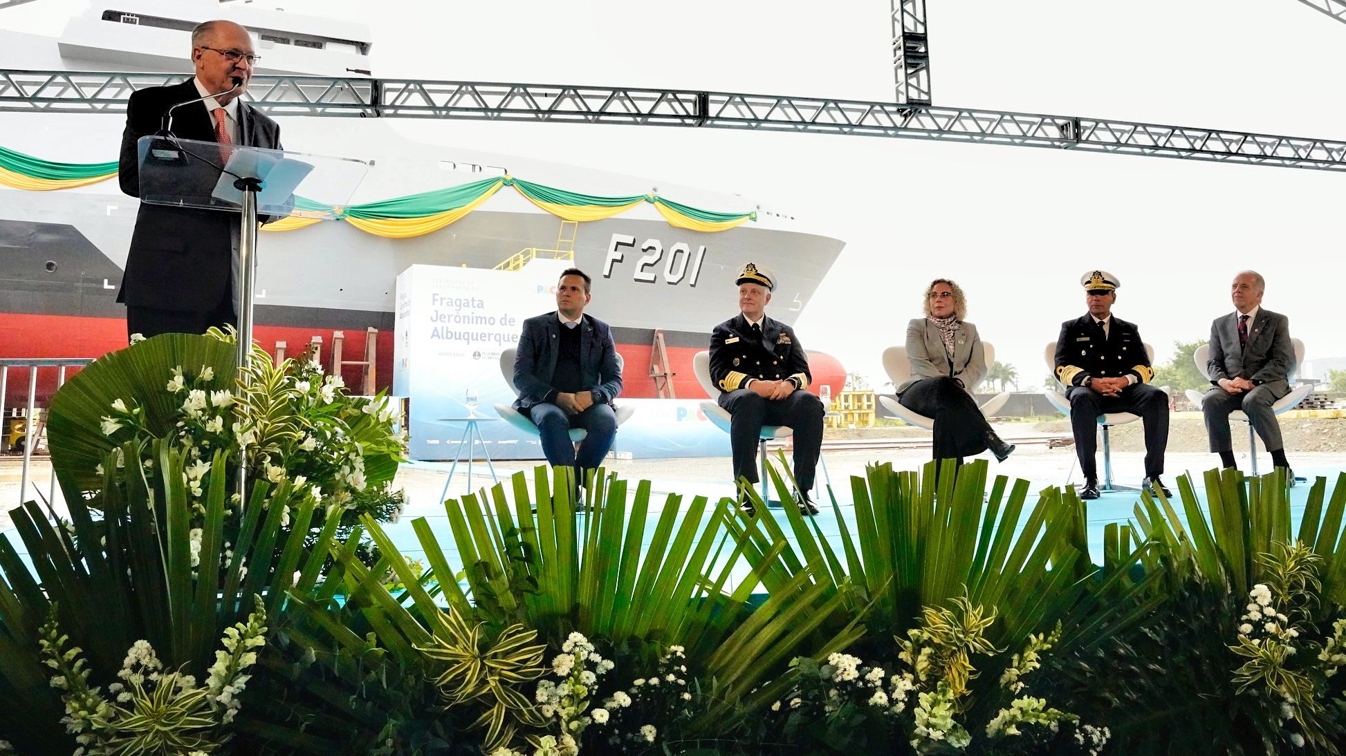 Vice-presidente Geraldo Alckmin durante lançamento da fragara Jerônimo de Albuquerque em Itajaí