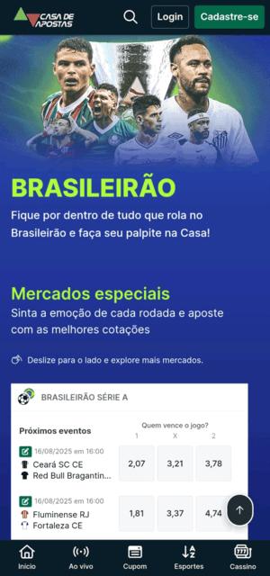 Interface de apostas no Brasileirão na Casa de Aposta