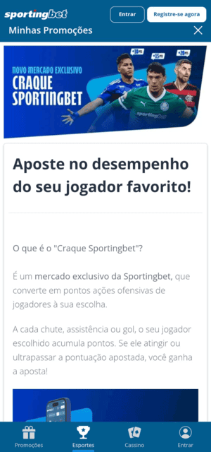 Mercado exclusivo de Craque para o Brasileirão na Sportingbet