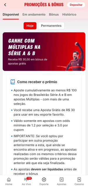 Oferta de freebet no Brasileirão na Superbet
