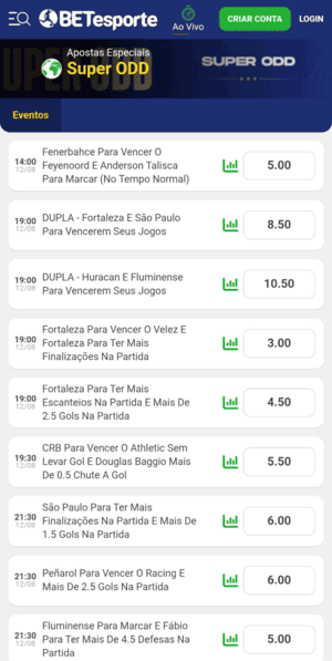 Seção de Super Odds no Brasileirão na BETesportes