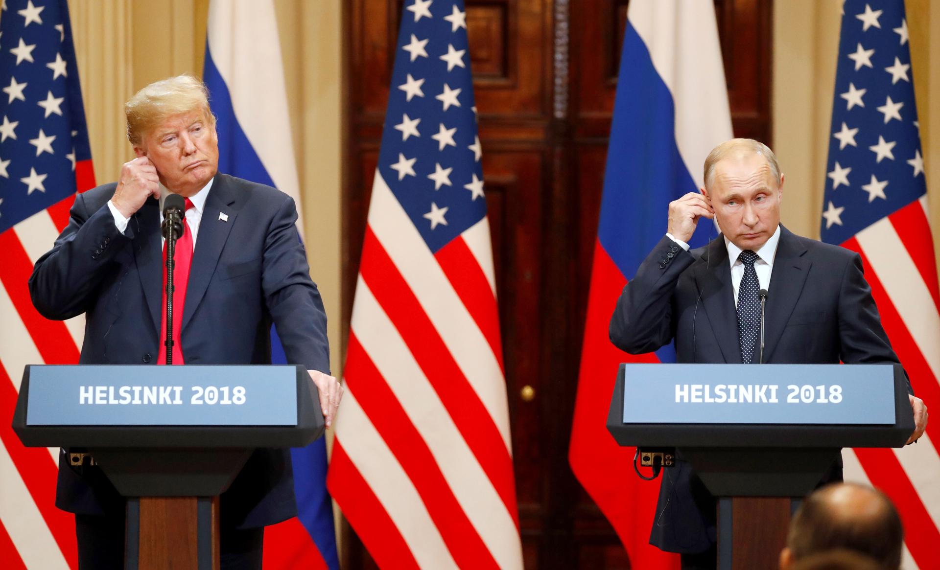 Trump e Putin em encontro em Helsinque, na Finlândia, em julho de 2018.