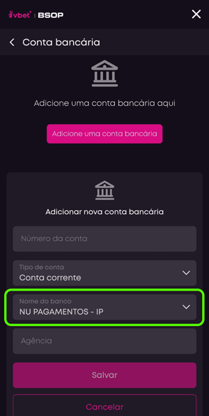 Cadastrando uma conta do Nubank na VBET