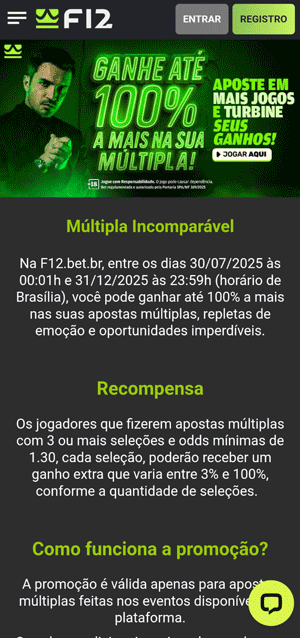 Página da promoção Múltipla Incomparável na F12.bet