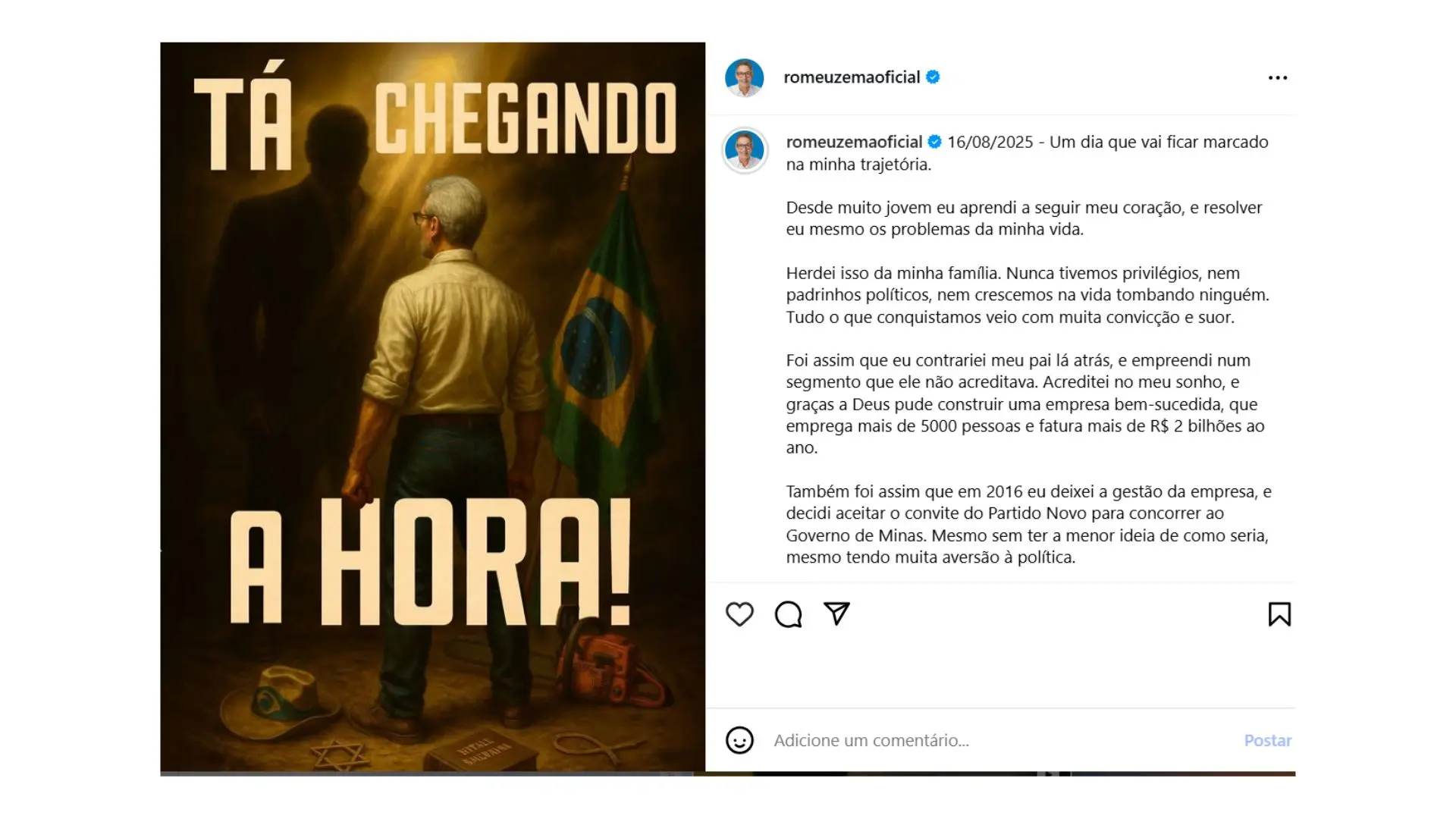 Postagem de Zema com IA o colocou ao lado de símbolos religiosos e políticos