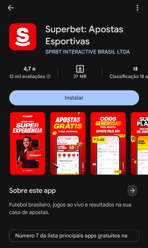 Página do app da Superbet na Play Store

