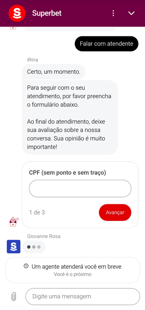 Seção de Ajuda e Suporte no app da Superbet