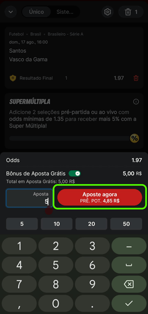 Apostando no brasileirão no Superbet app