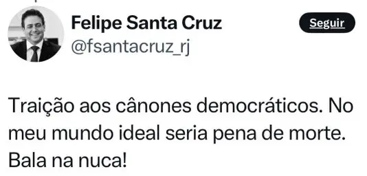 Expressão "Bala na nuca", seria "calor do debate" - segundo Felipe Santa Cruz.