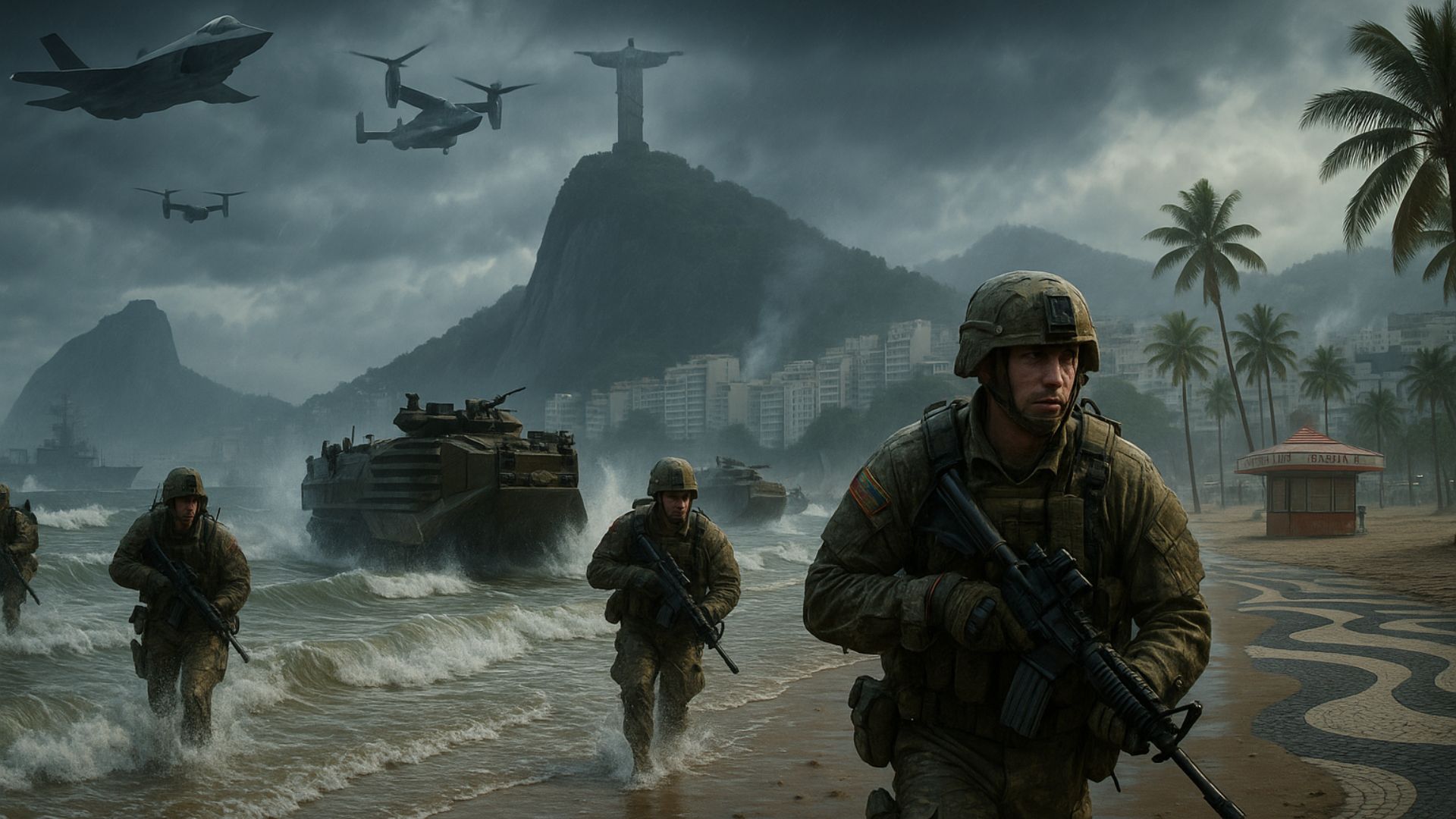 Tropas norte-americanas invadem o Brasil.