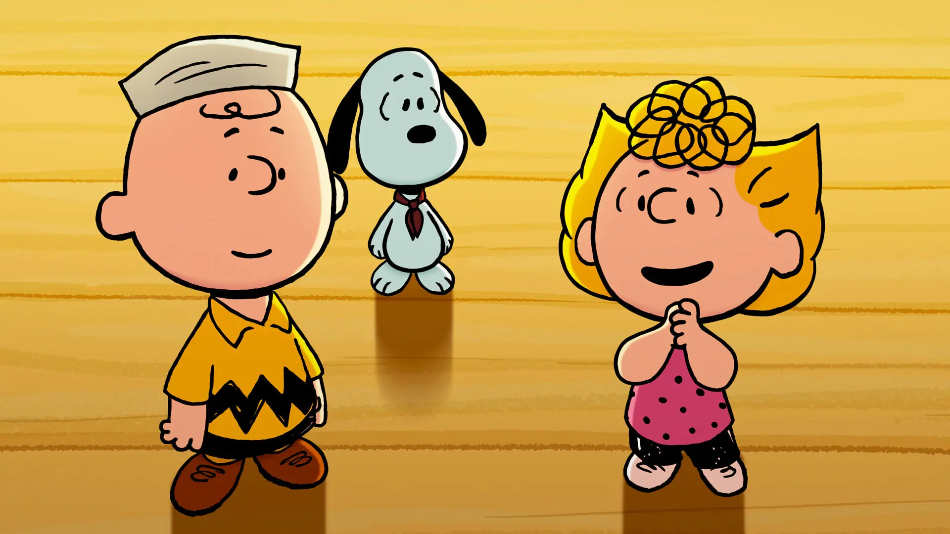 Charlie Brown, Snoopy e Sally no traço de Charles M. Schulz