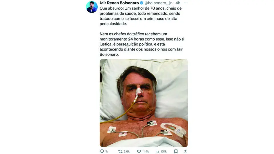 Filho mais novo do ex-presidente Jair Bolsonaro afirma que a nova medida de Alexandre de Moraes trata o pai como se fosse um criminoso de alta periculosidade.