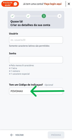 Passo 4 para se cadastrar pelo app Betano
