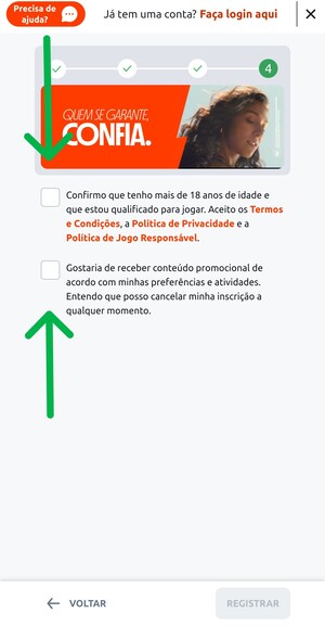 Passo 5 para se cadastrar pelo app Betano
