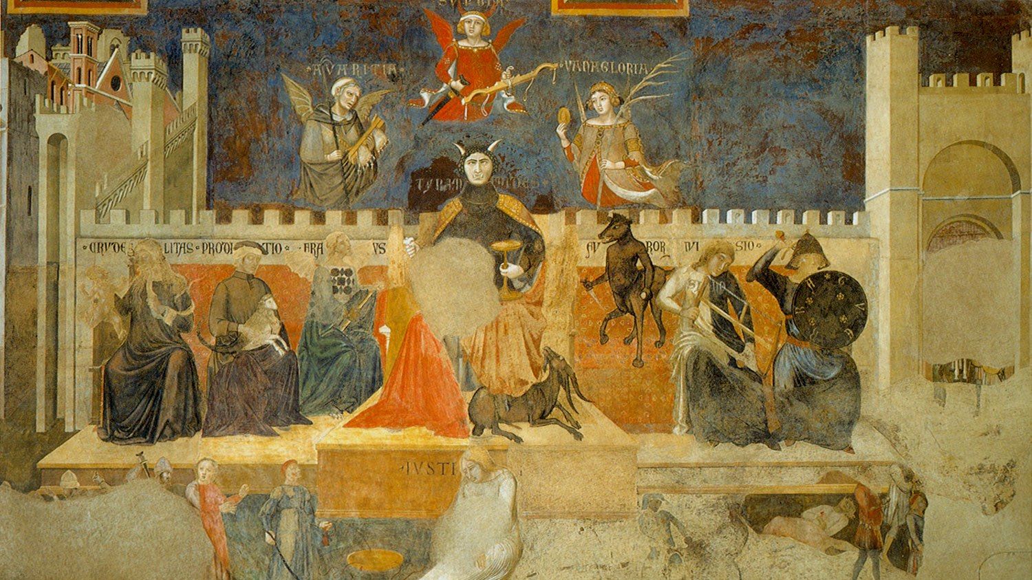 A &#8220;Alegoria do Mau Governo&#8221;, afresco de Ambrogio Lorenzetti no Palazzo Pubblico da cidade italiana de Siena.