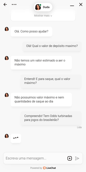 Chat ao vivo com suporte rápido na Lotogreen
