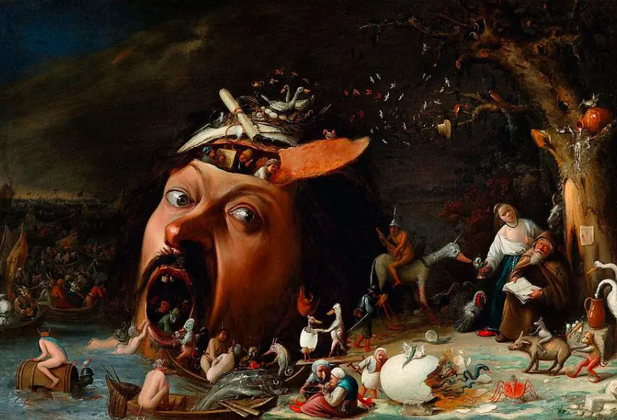 "A Tentação de Santo Antônio" (c. 1650), pintura do artista flamengo Joos van Craesbeeck que retrata a luta espiritual do religioso diante das forças do diabo