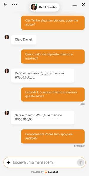 Chat ao vivo da Gol de Bet com atendimento eficiente