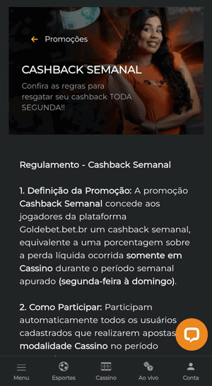 Oferta de cashback confiável na Gol de Bet