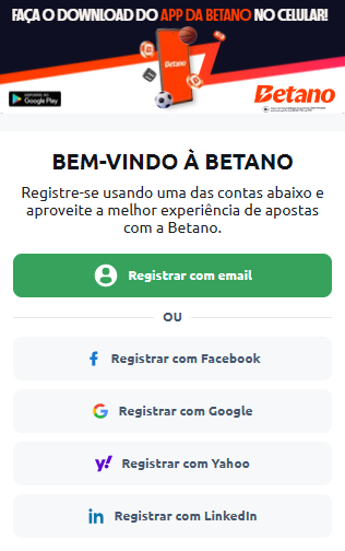 opções de cadastro betano