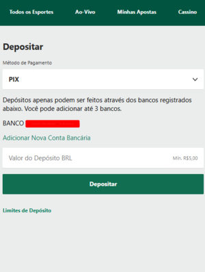 Cadastro de banco da bet365