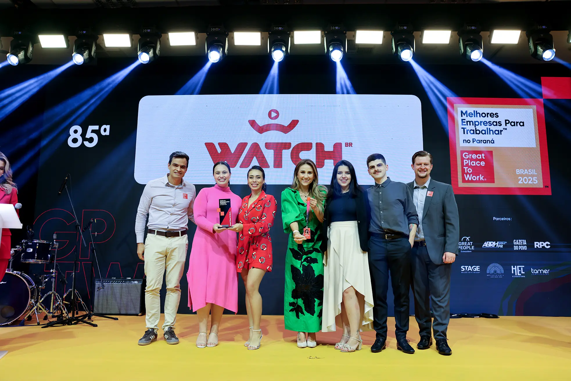 Equipe da Watch celebra o reconhecimento no ranking GPTW 2025 como uma das melhores empresas de médio porte para trabalhar no Paraná, em premiação realizada no Viasoft Experience, em Curitiba.