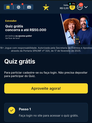 Quiz Grátis de até 50 mil na Estrelabet