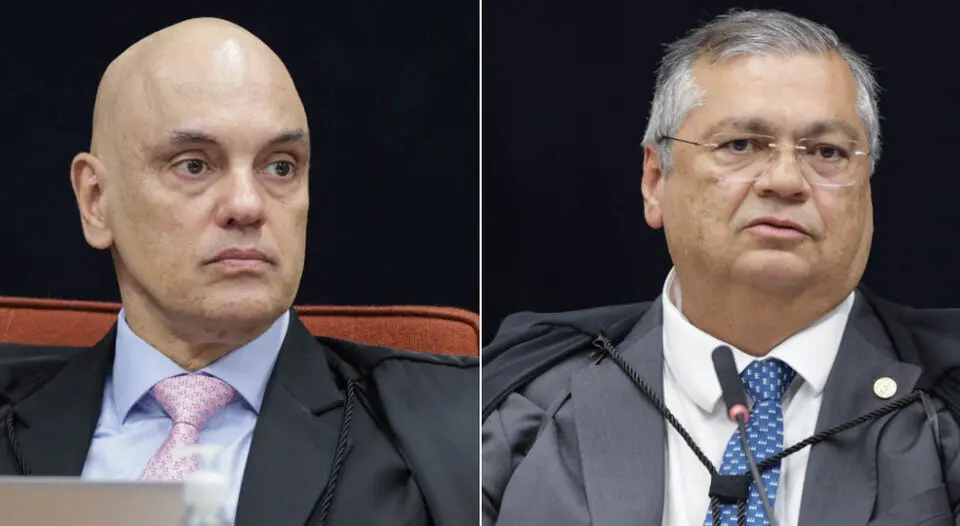 Ministros Alexandre de Moraes e Flávio Dino, do STF, no julgamento de Bolsonaro