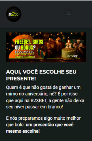 Página da B2XBet do bônus de aniversário