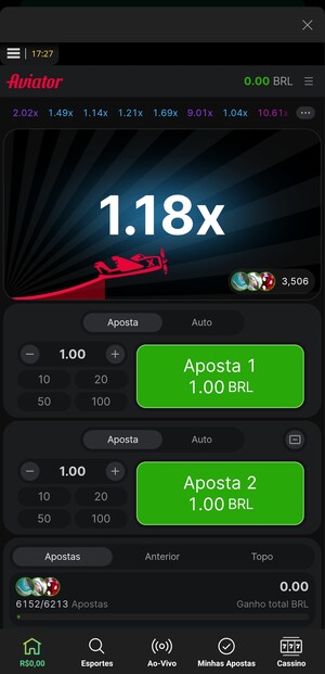 Tela inicial do Aviator