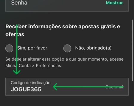 Código JOGUE365 para a bet365