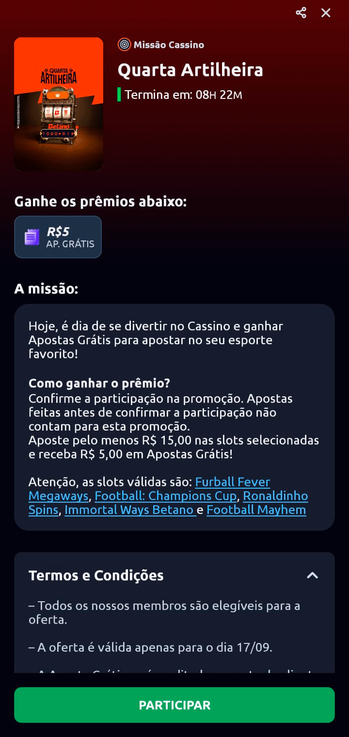 Seção da oferta de aposta grátis Quarta Artilheira na Betano
