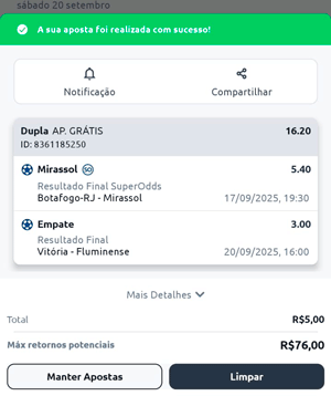 Bilhete fechado com apostas grátis no futebol na Betano

