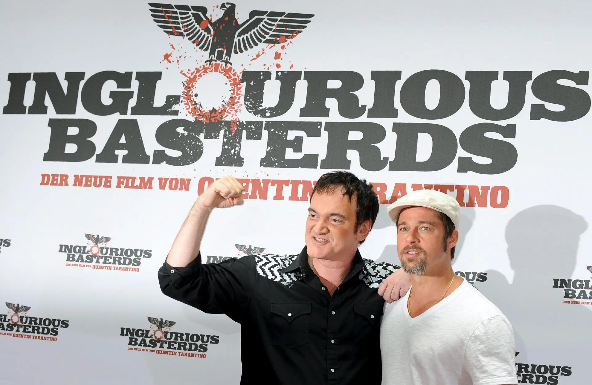 Quentin Tarantino e Brad Pitt na pré-estréia do filme "Bastardos Inglórios" em Berlim, em 2009