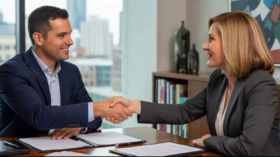 Um aperto de mão que vale mais que mil palavras. Com um Acordo de Sócios, a confiança e a parceria se traduzem em um plano sólido para o futuro da sua empresa."