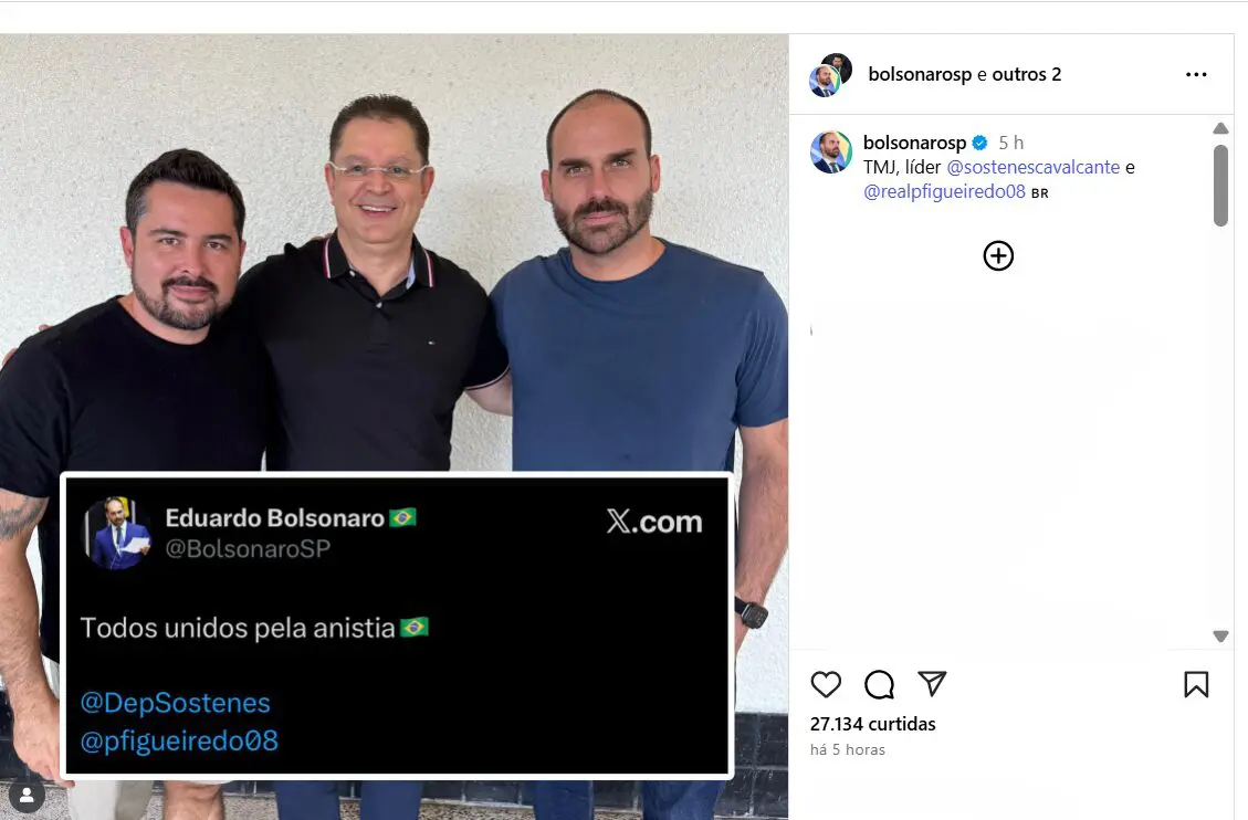 Líder do PL se reúne com Eduardo e Figueiredo nos EUA